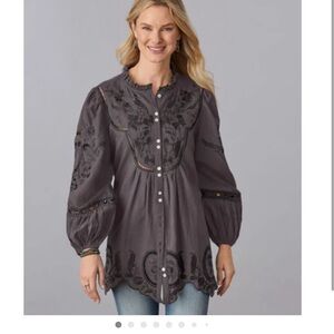 Sundance Charcoal Embroidered Blouse